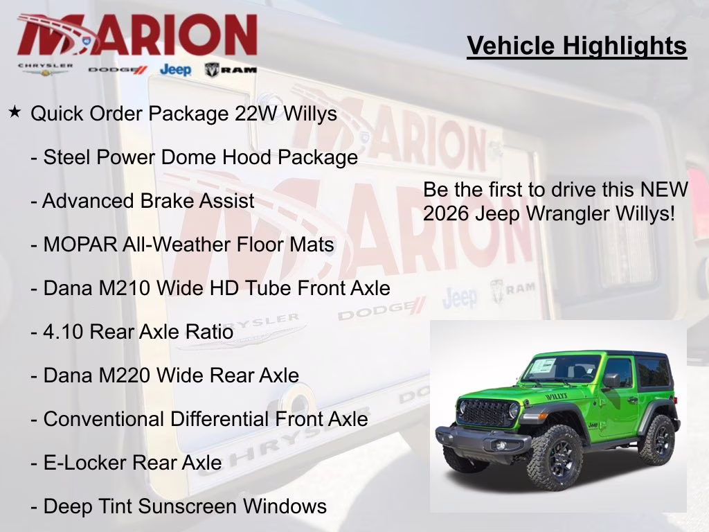 2026 Mojito Clear-Coat Jeep Wrangler Willys 4X4 SUV