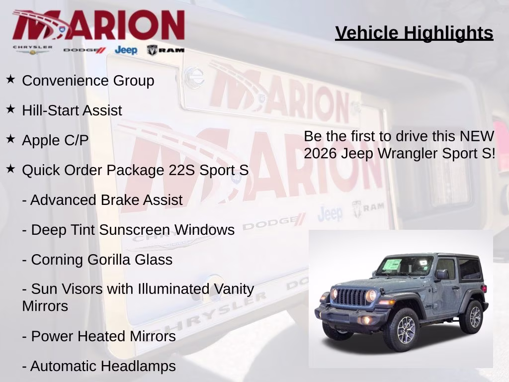 2026 Anvil Clear Coat Jeep Wrangler Sport S 4X4 SUV