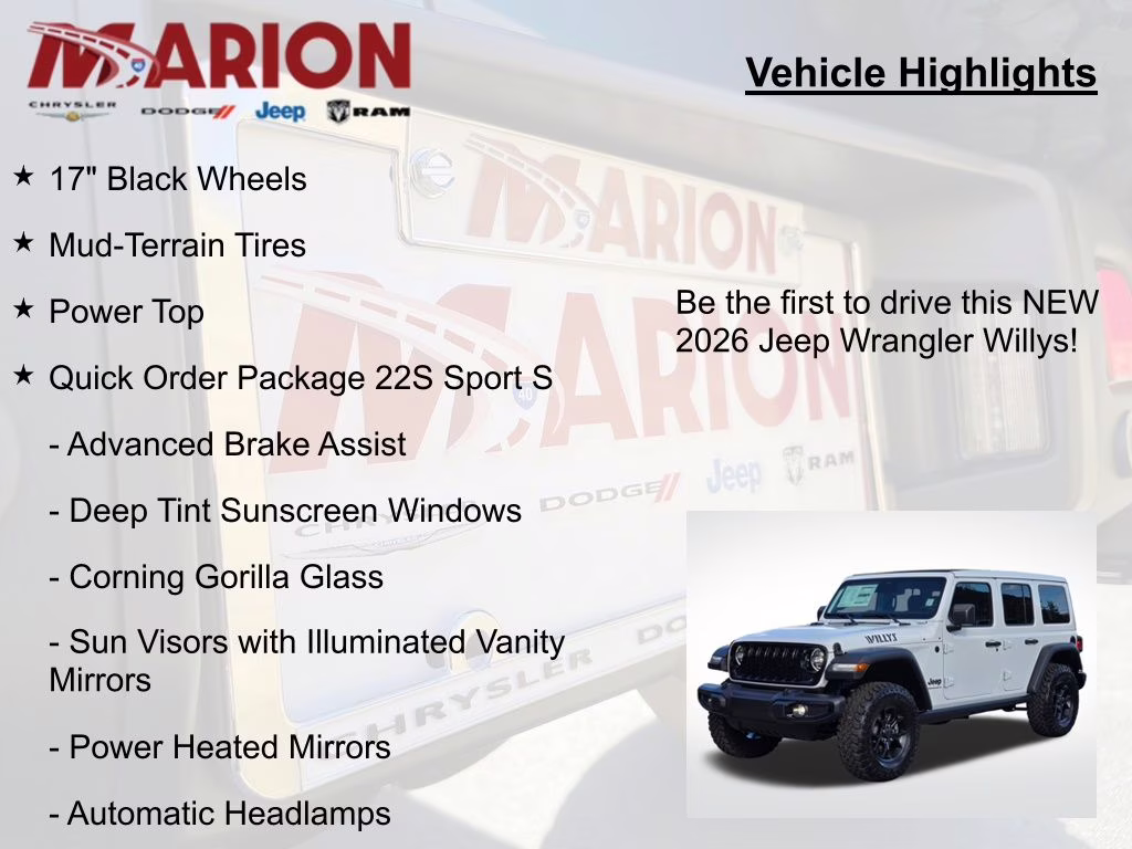 2026 Bright White Clearcoat Jeep Wrangler Willys 4X4 SUV