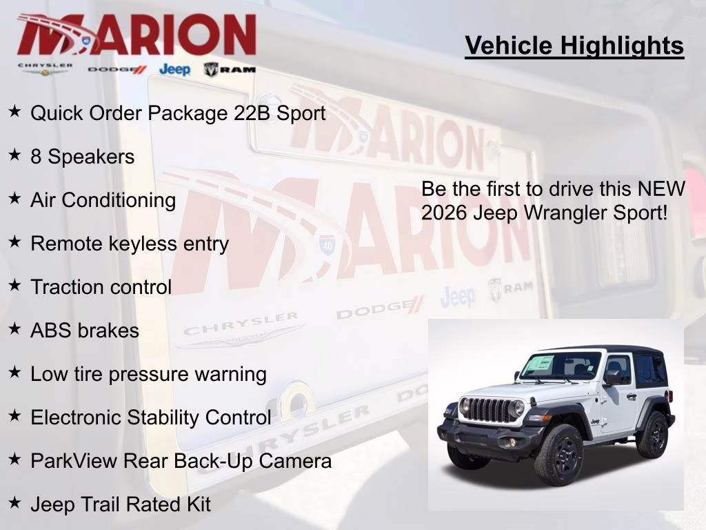 2026 Bright White Clearcoat Jeep Wrangler Sport 4X4 SUV