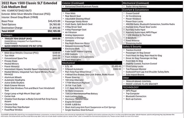 2022 Billet Silver Metallic Clearcoat Ram 1500 Classic SLT 4X4 Truck