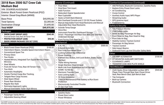 2018 Black Forest Green Pearlcoat Ram 3500 SLT 4X4 Truck