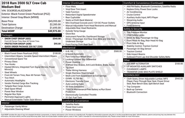 2018 Black Forest Green Pearlcoat Ram 3500 SLT 4X4 Truck