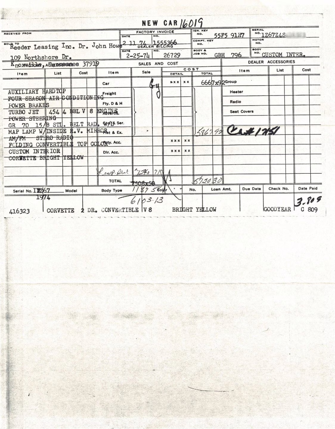1974 Bright Yellow Chevrolet Corvette