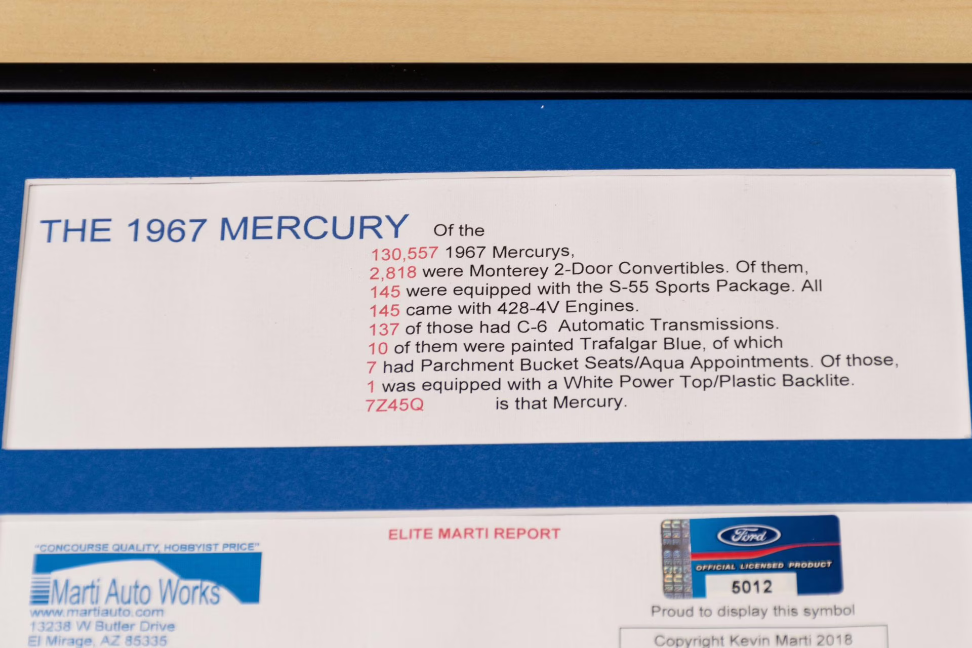 1967 Trafalgar Blue Poly. Mercury Monterey