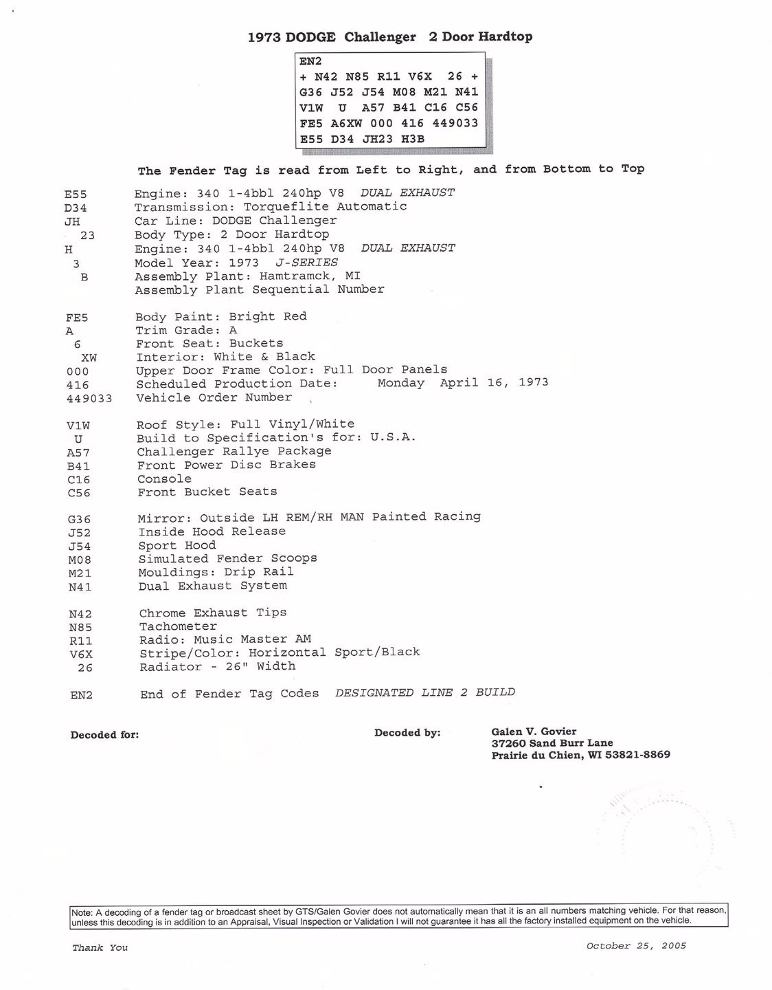 1973 Bright Red Dodge Challenger