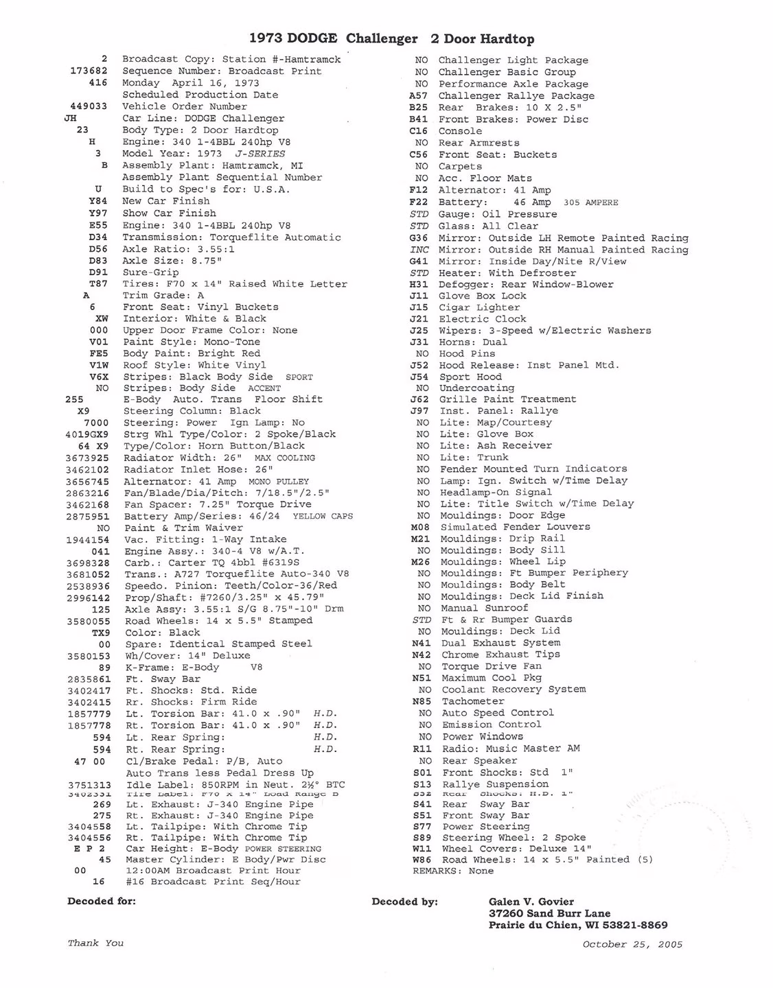 1973 Bright Red Dodge Challenger