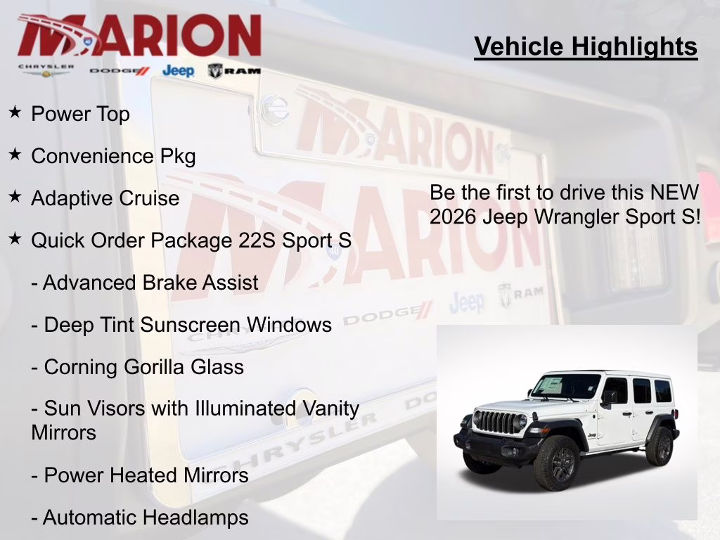 2026 Bright White Clearcoat Jeep Wrangler Sport S 4X4 SUV