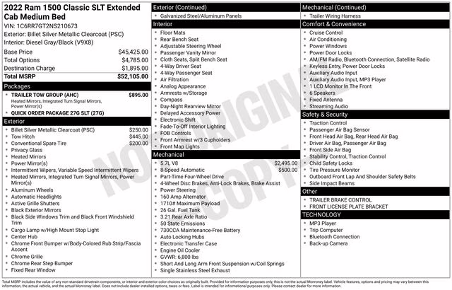2022 Billet Silver Metallic Clearcoat Ram 1500 Classic SLT 4X4 Truck