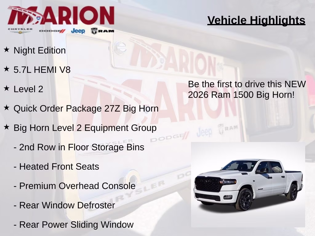 2026 Bright White Clearcoat Ram 1500 Big Horn/Lone Star 4X4 Truck