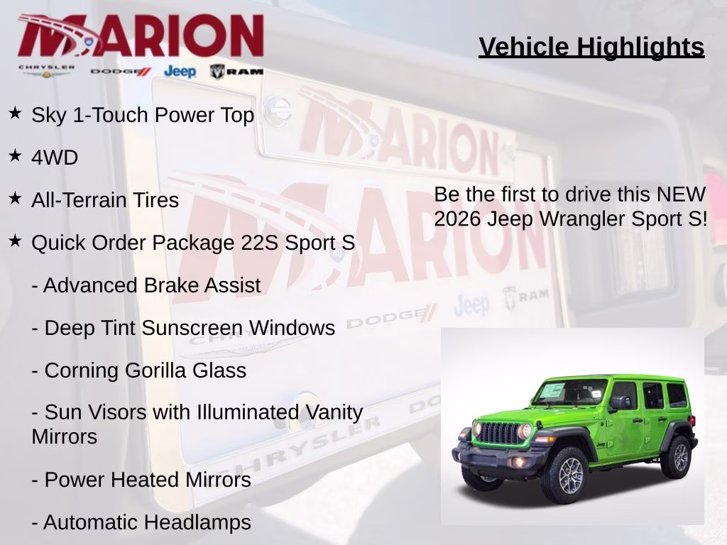 2026 Mojito Clearcoat Jeep Wrangler Sport S 4X4 SUV