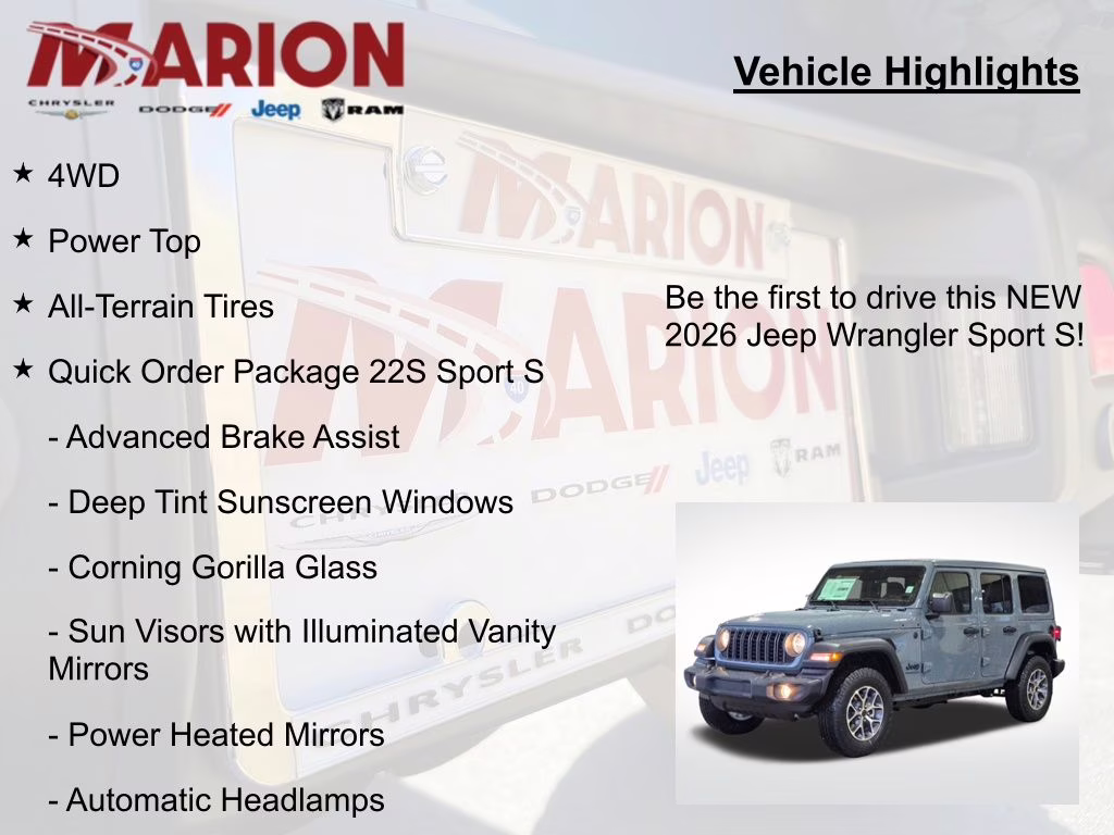 2026 Anvil Clear Coat Jeep Wrangler Sport S 4X4 SUV