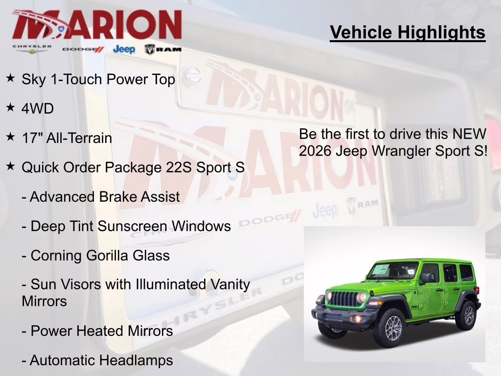 2026 Mojito Clearcoat Jeep Wrangler Sport S 4X4 SUV