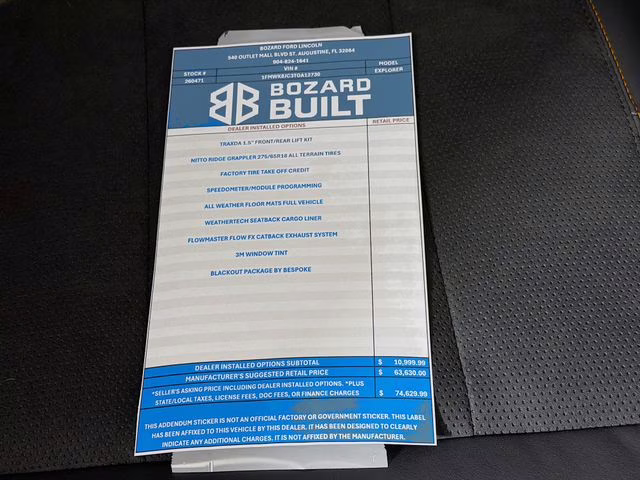 2026 Agate Black Metallic Ford Explorer Tremor Bozard Built 4X4 SUV