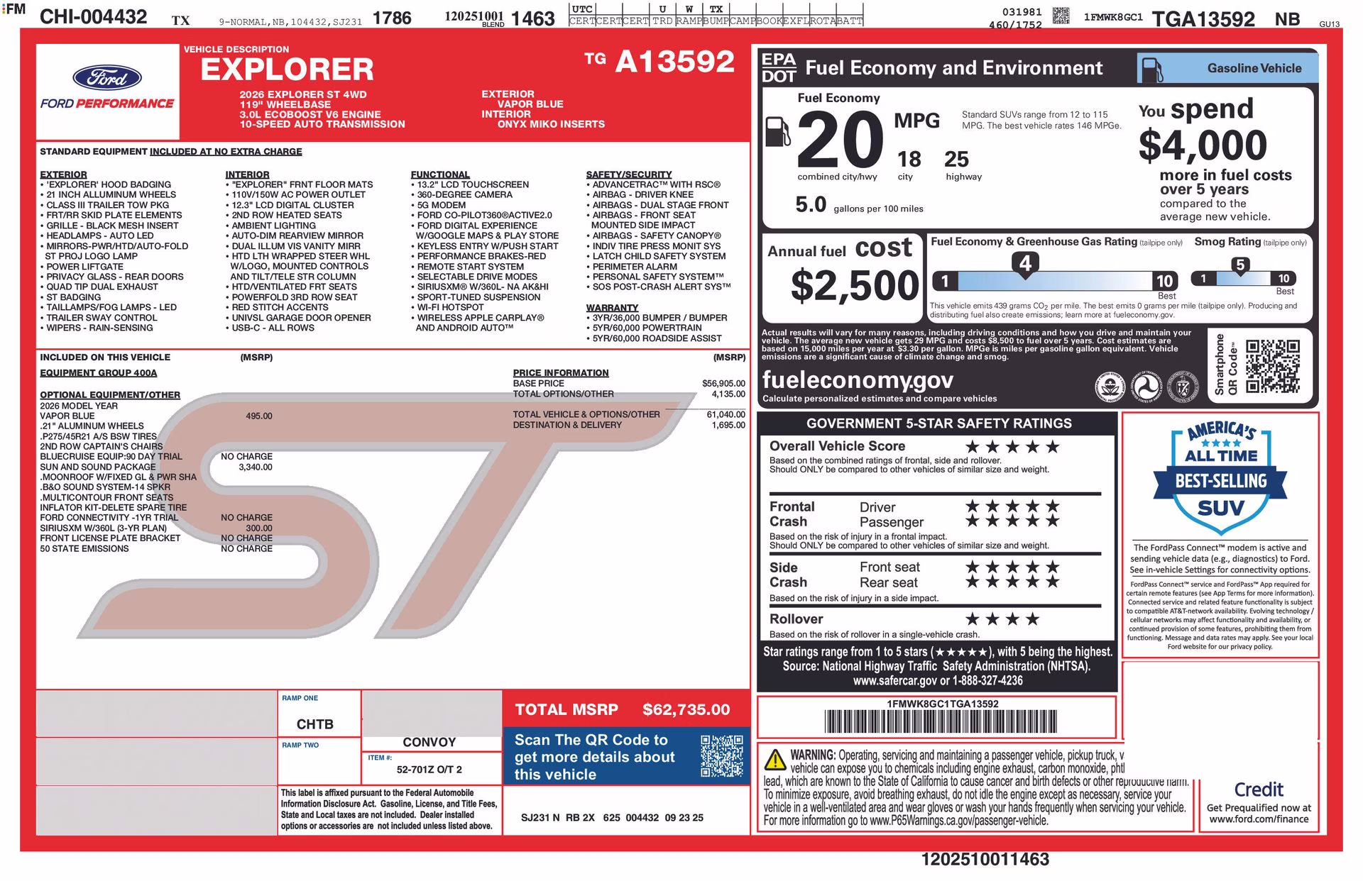 2026 Vapor Blue Metallic Ford Explorer ST 4X4 SUV