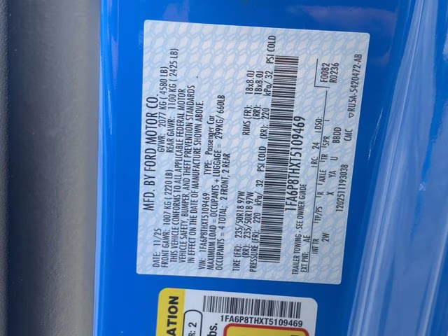 2026 Grabber Blue Metallic Ford Mustang EcoBoost RWD Coupe