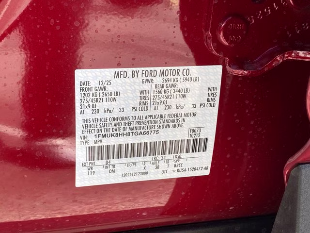 2026 Rapid Red Metallic Tinted Clearcoat Ford Explorer Platinum 4X4 SUV
