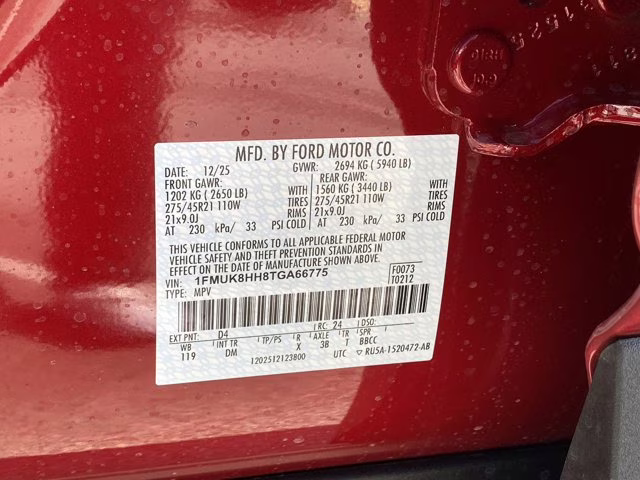 2026 Rapid Red Metallic Tinted Clearcoat Ford Explorer Platinum 4X4 SUV