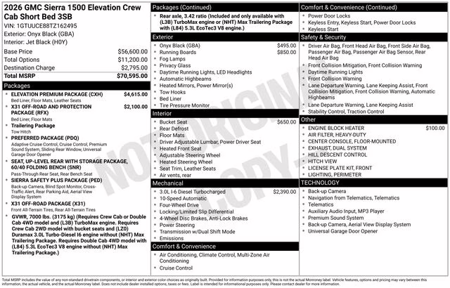 2026 Onyx Black GMC Sierra 1500 Elevation 4X4 Truck