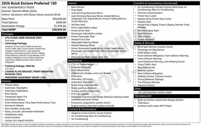 2026 Summit White Buick Enclave Preferred FWD SUV