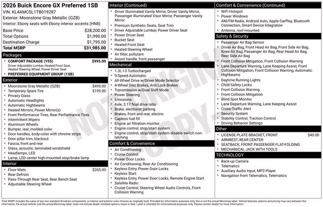 2026 Moonstone Gray Metallic Buick Encore GX Preferred AWD SUV