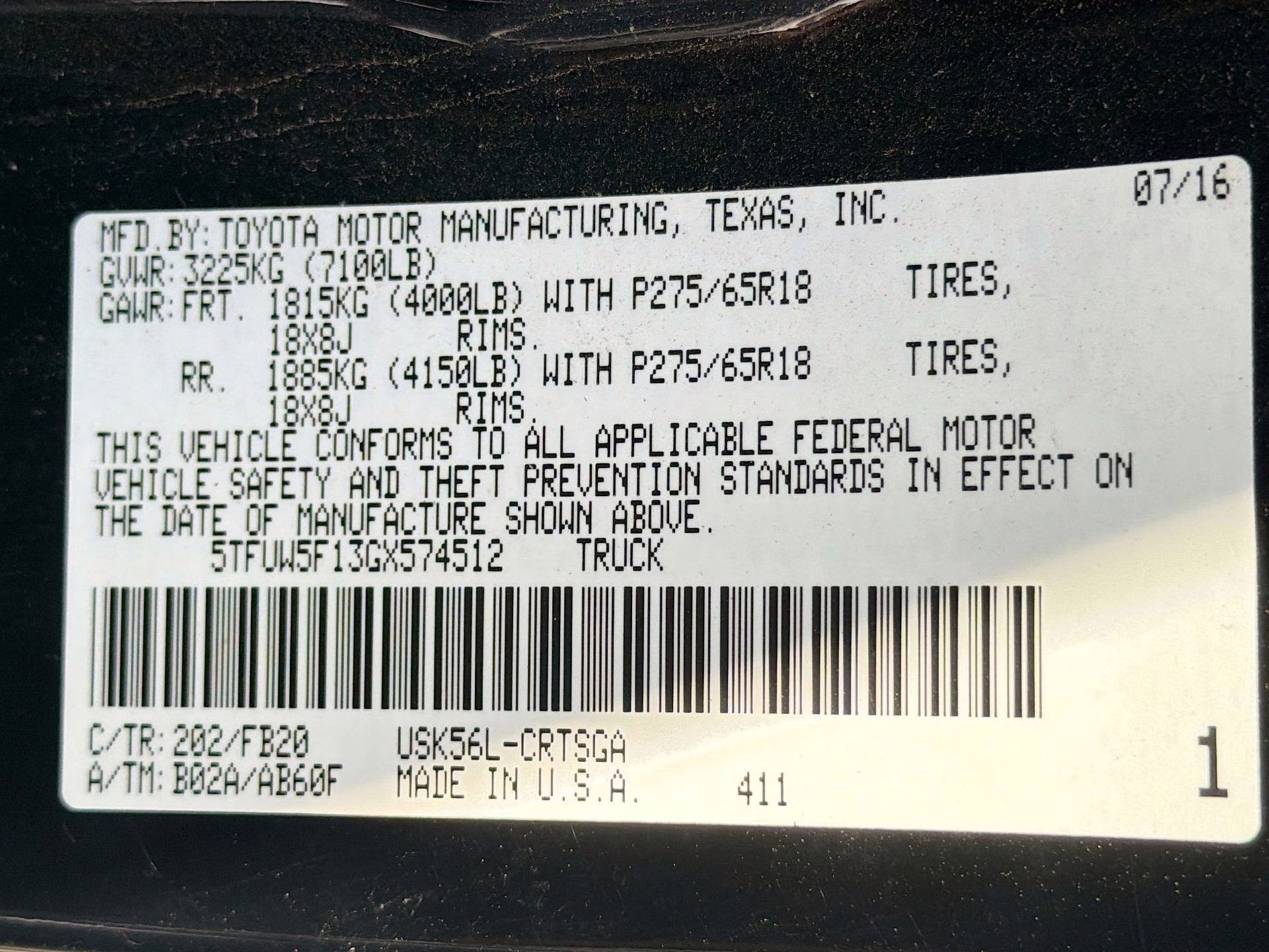 2016 Black Toyota Tundra SR5 4X4 Truck