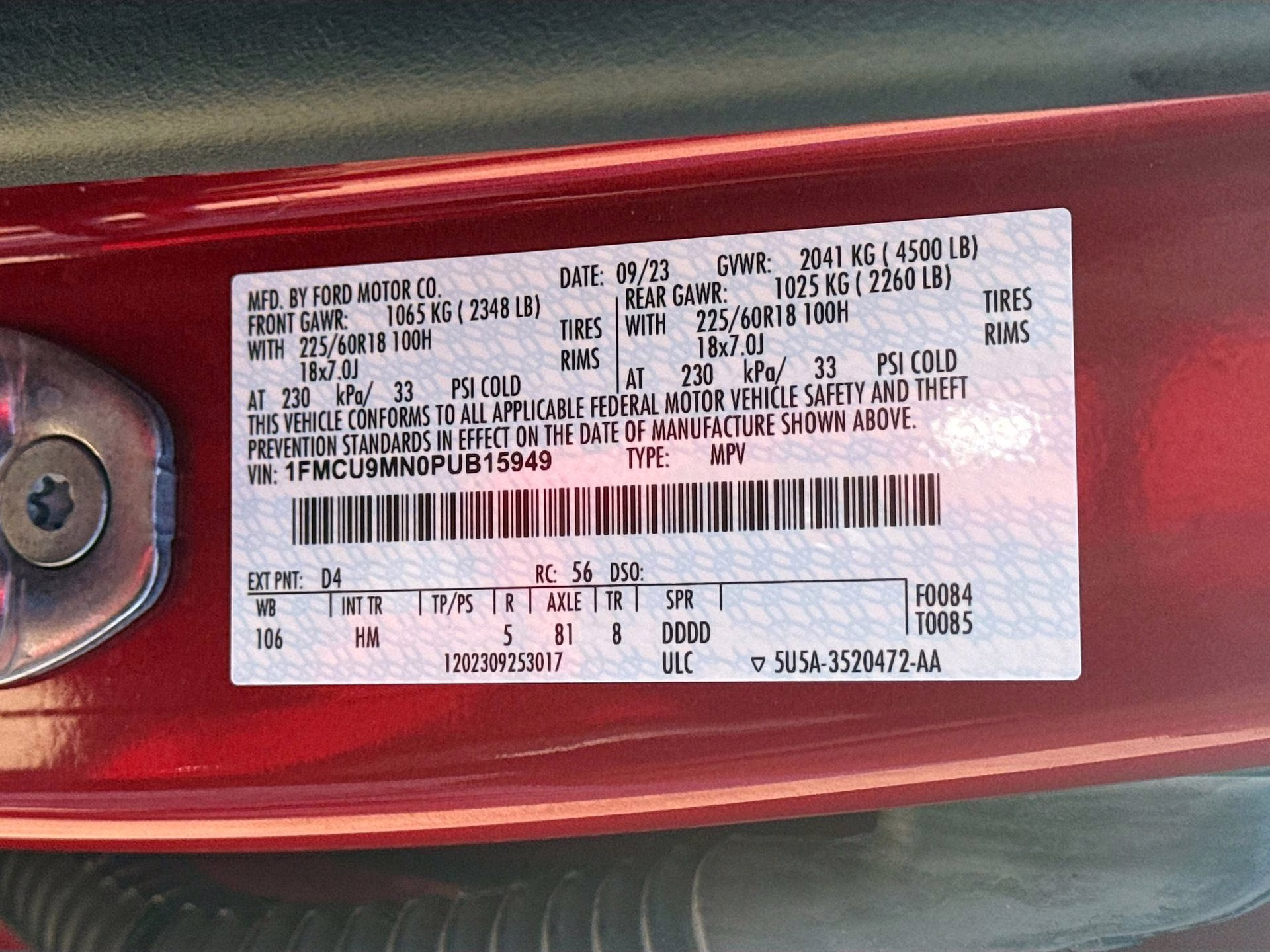 2023 Rapid Red Metallic Tinted Clearcoat Ford Escape ST-Line AWD SUV