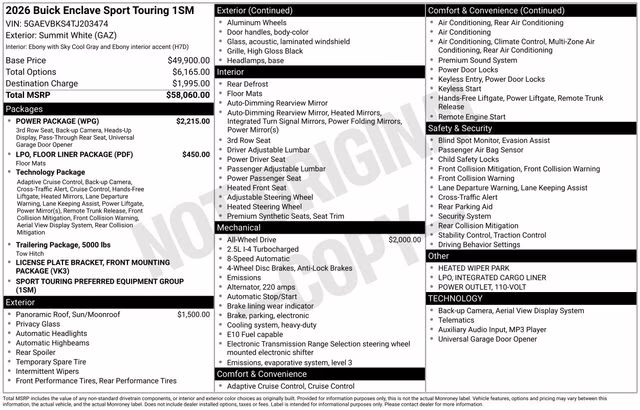 2026 Summit White Buick Enclave Sport Touring FWD SUV