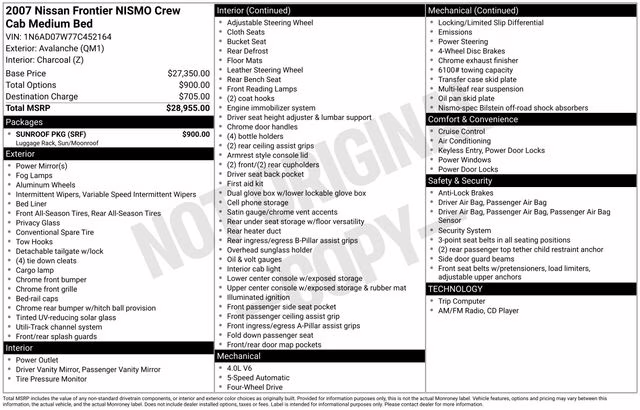 2007 Avalanche Nissan Frontier NISMO Off-Road 4X4 Truck