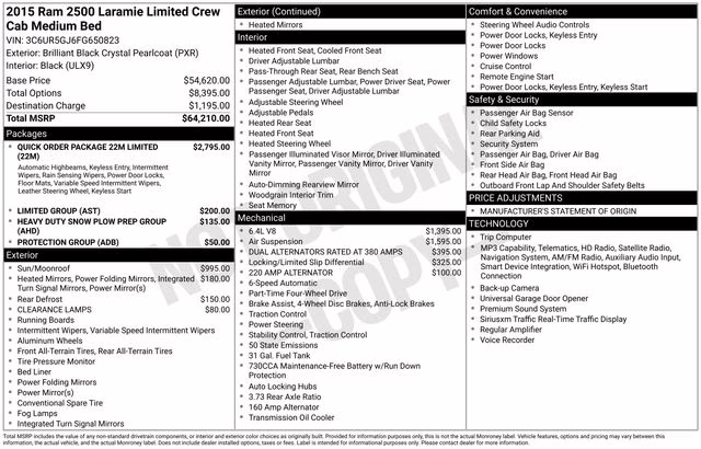 2015 Brilliant Black Crystal Pearlcoat Ram 2500 Laramie Longhorn 4X4 Truck