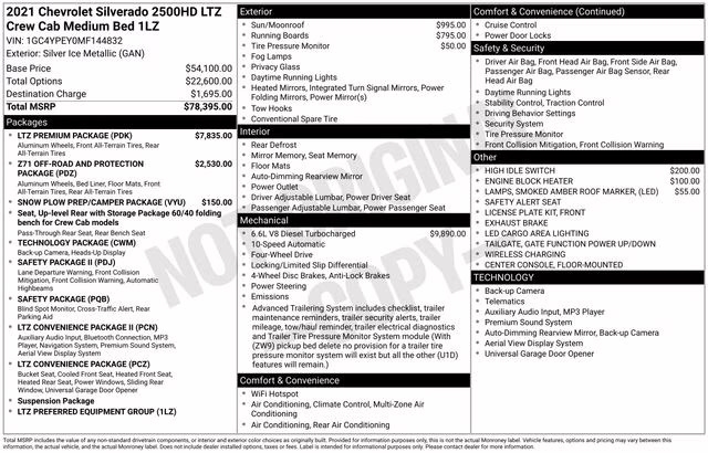 2021 Silver Ice Metallic Chevrolet Silverado 2500HD LTZ 4X4 Truck