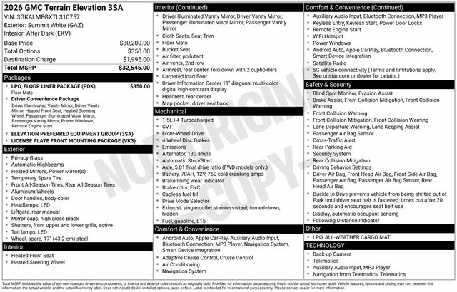 2026 Summit White GMC Terrain Elevation FWD SUV
