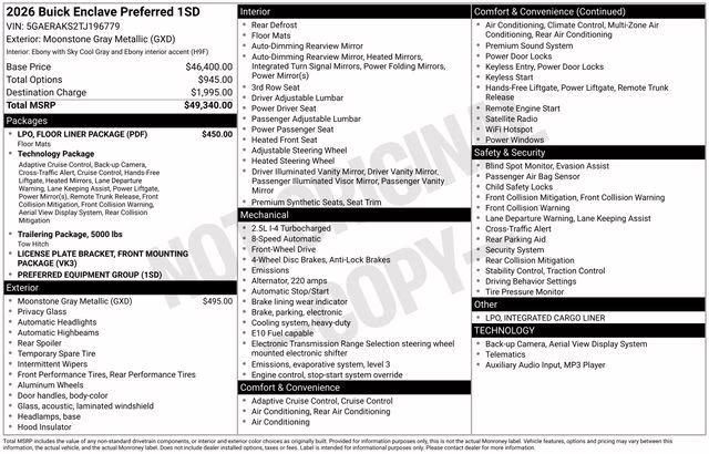 2026 Moonstone Gray Metallic Buick Enclave Preferred FWD SUV
