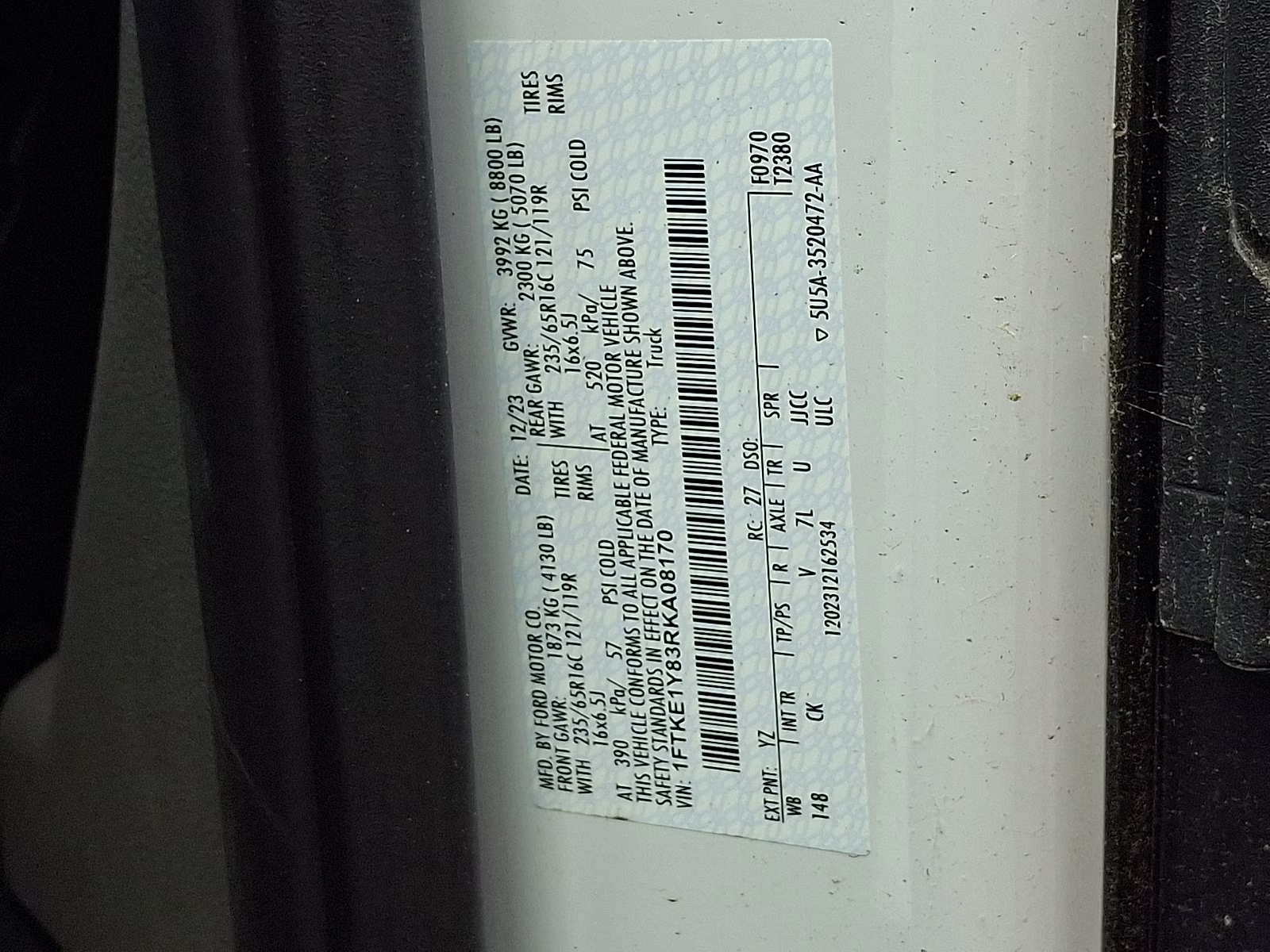 2024 Oxford White - YZ Ford Transit Cargo Van RWD
