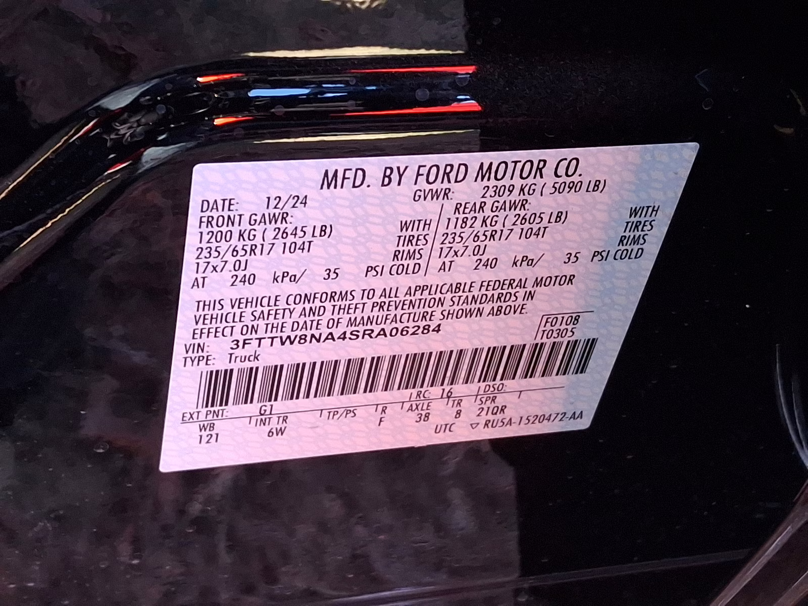 2025 Shadow Black - G1 Ford Maverick Tremor AWD