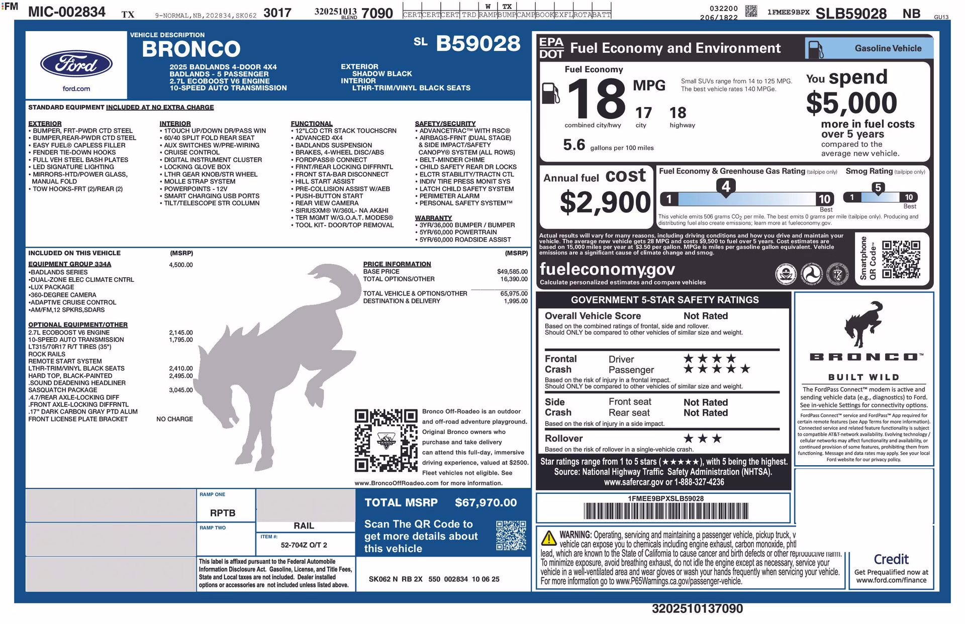 2025 Shadow Black Ford Bronco Badlands 4X4 SUV