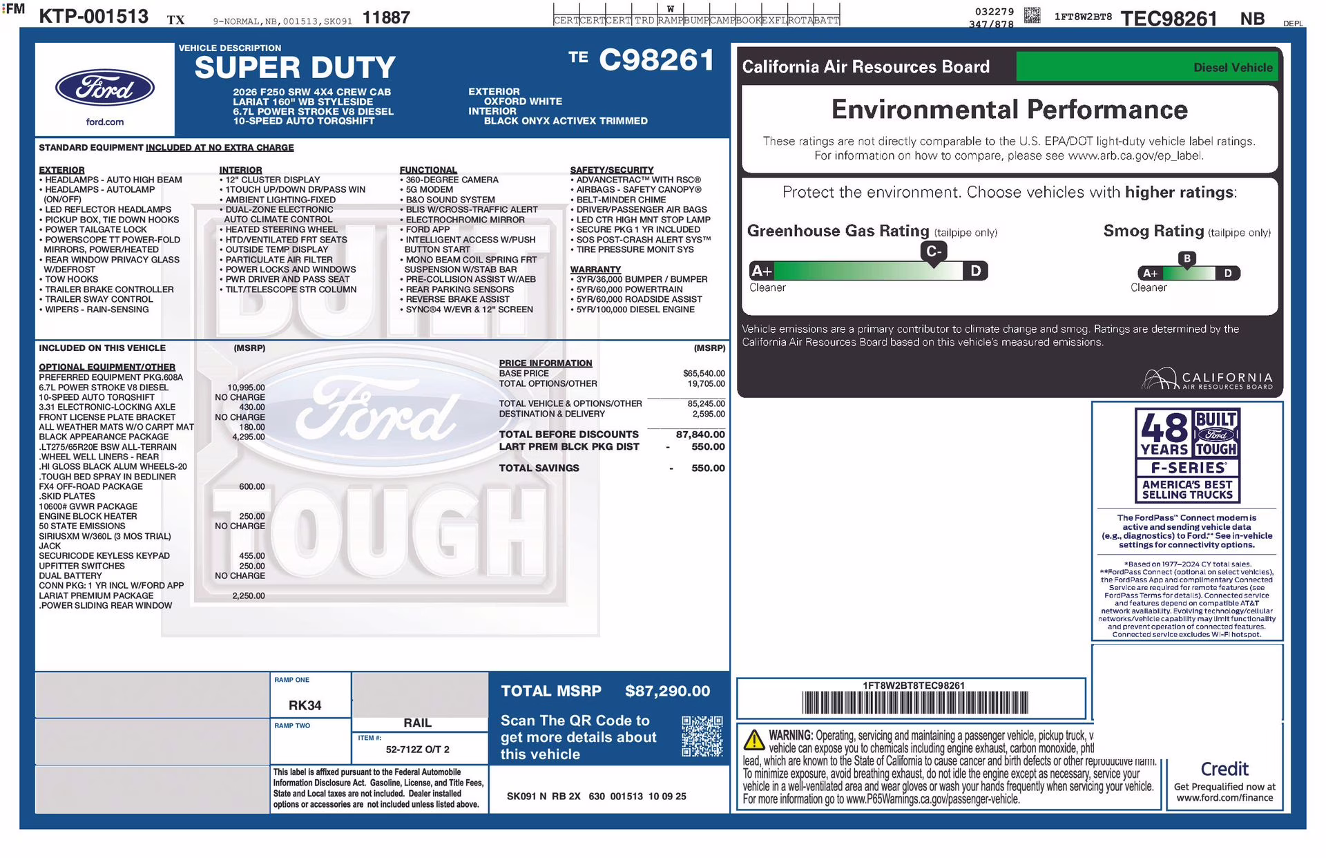 2026 Oxford White Ford Super Duty F-250 SRW Lariat 4X4 Truck
