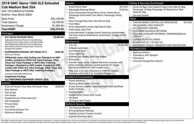 2018 Onyx Black GMC Sierra 1500 SLE 4X4 Truck