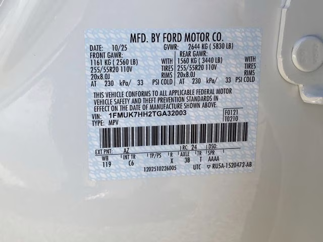 2026 Star White Metallic Tri-Coat Ford Explorer Platinum RWD SUV