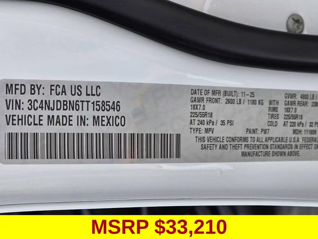 2026 Bright White Clearcoat Jeep Compass Latitude 4X4 SUV