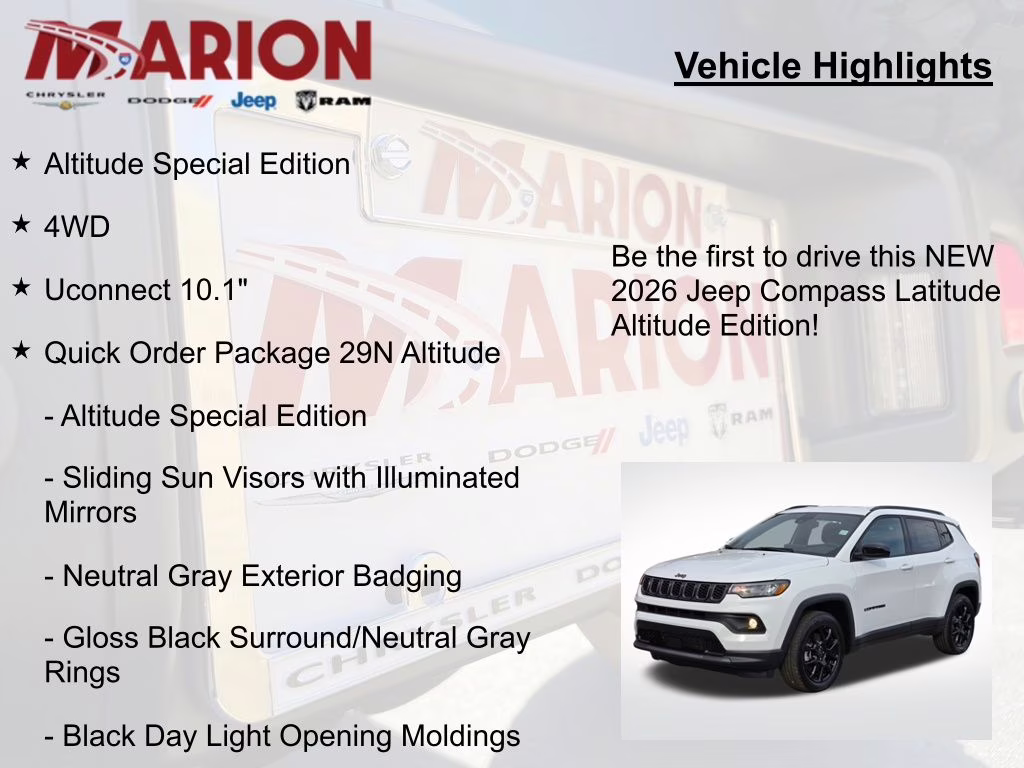 2026 Bright White Clearcoat Jeep Compass Latitude 4X4 SUV