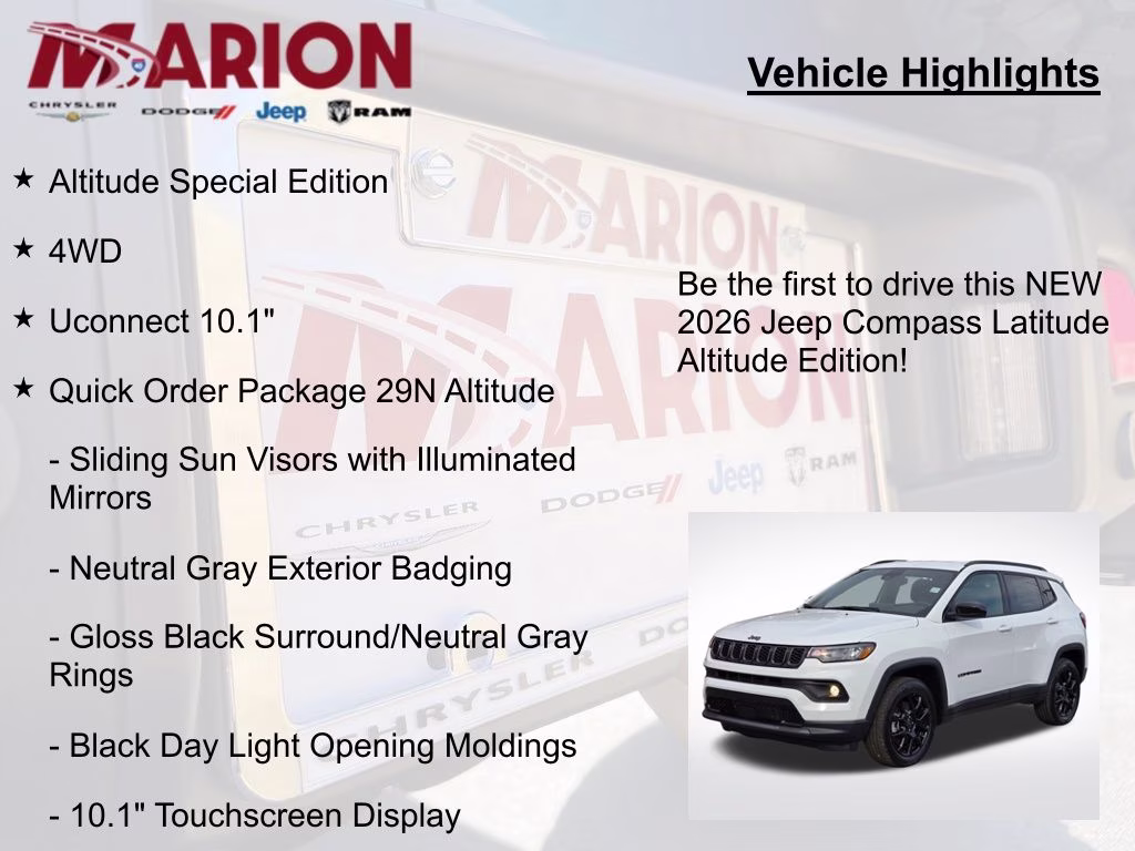 2026 Bright White Clearcoat Jeep Compass Latitude 4X4 SUV