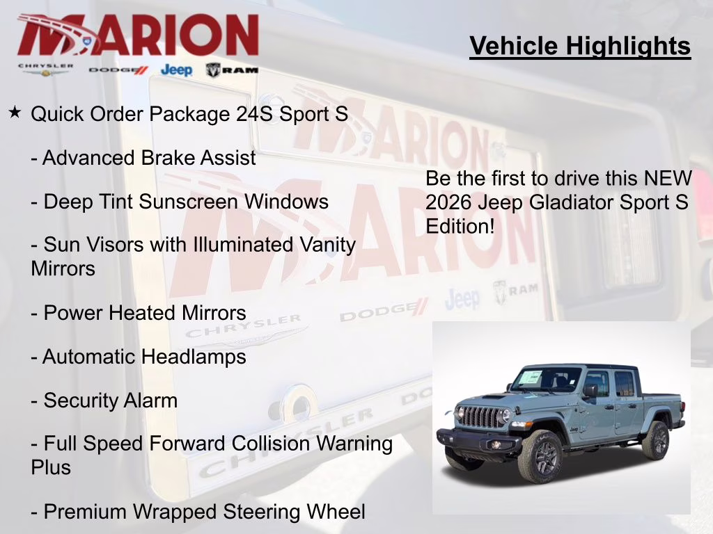 2026 Anvil Clearcoat Jeep Gladiator Sport S 4X4 Truck