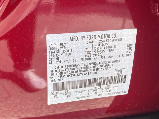 2026 Rapid Red Metallic Tinted Clearcoat Ford Explorer ST-Line RWD SUV
