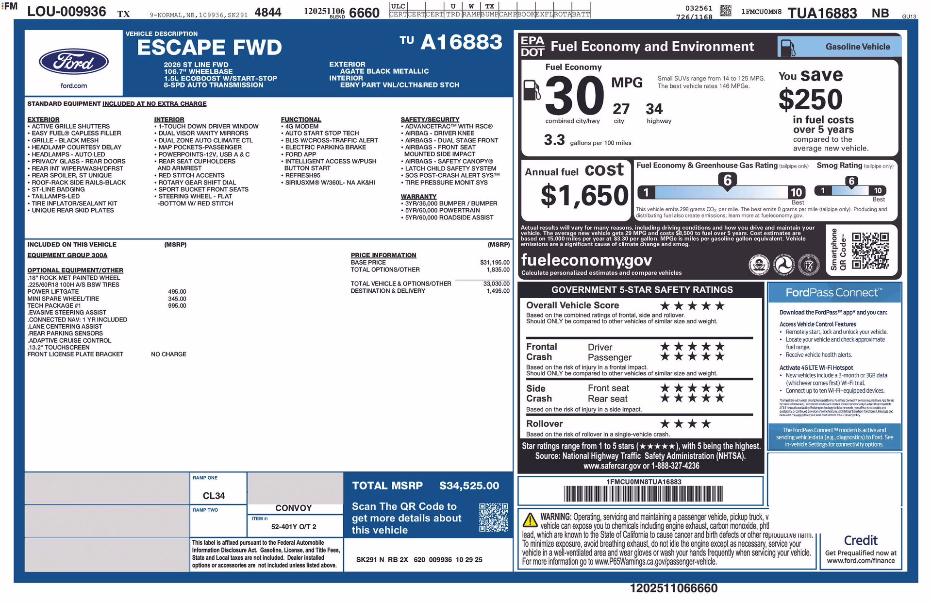 2026 Agate Black Metallic Ford Escape ST-Line FWD SUV
