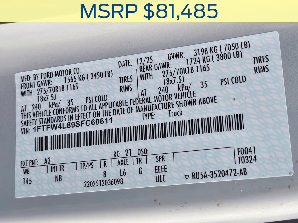 2025 Space White Metallic Ford F-150 Tremor 4X4 Truck