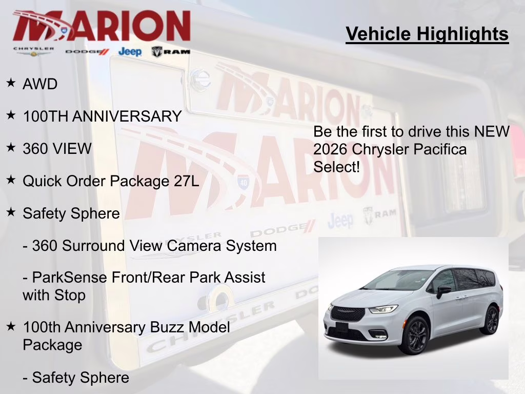 2026 Bright White Clearcoat Chrysler Pacifica Select AWD Van