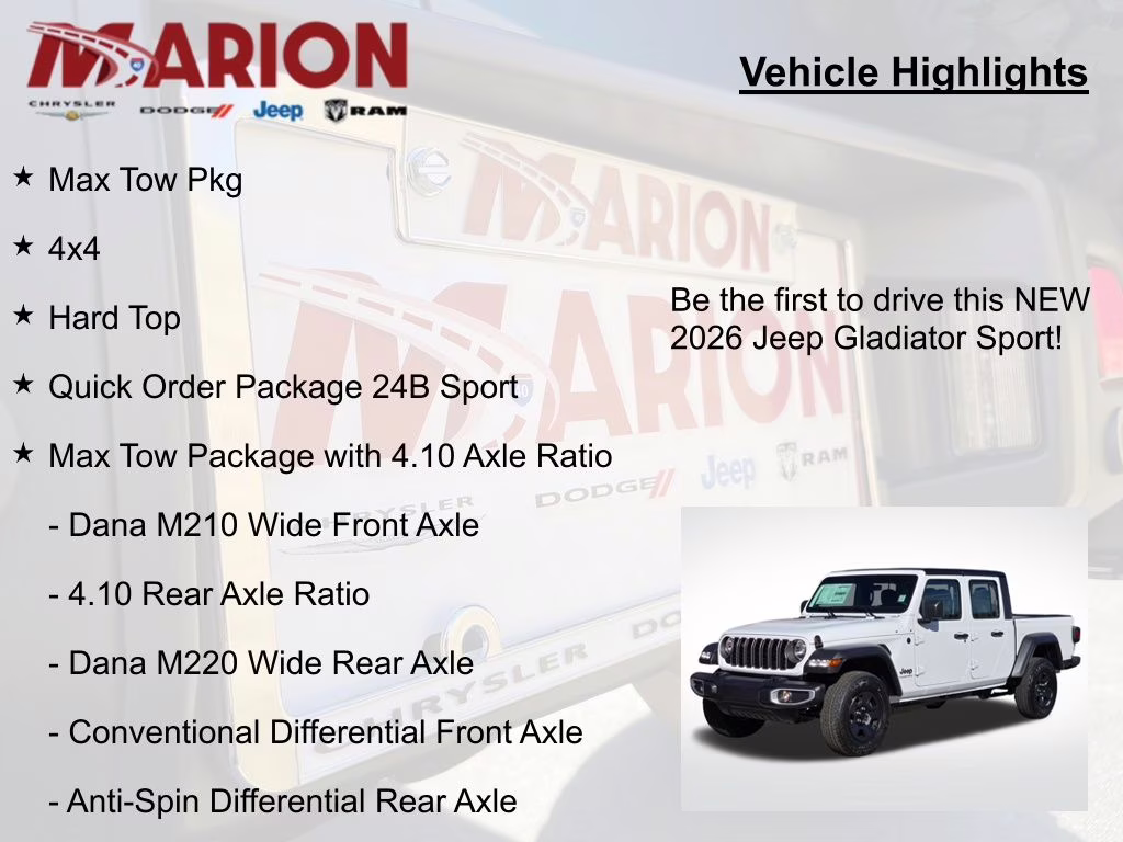 2026 Bright White Clearcoat Jeep Gladiator Sport 4X4 Truck