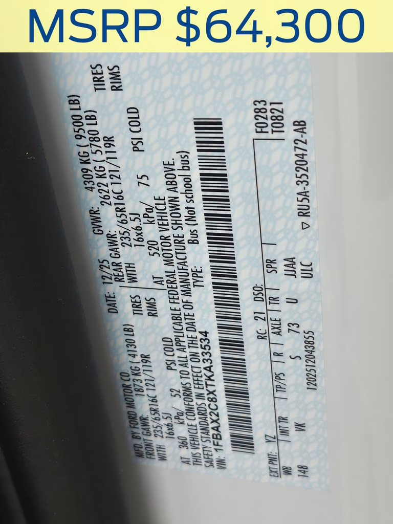 2026 Oxford White Ford Transit-350 XL RWD Crossover