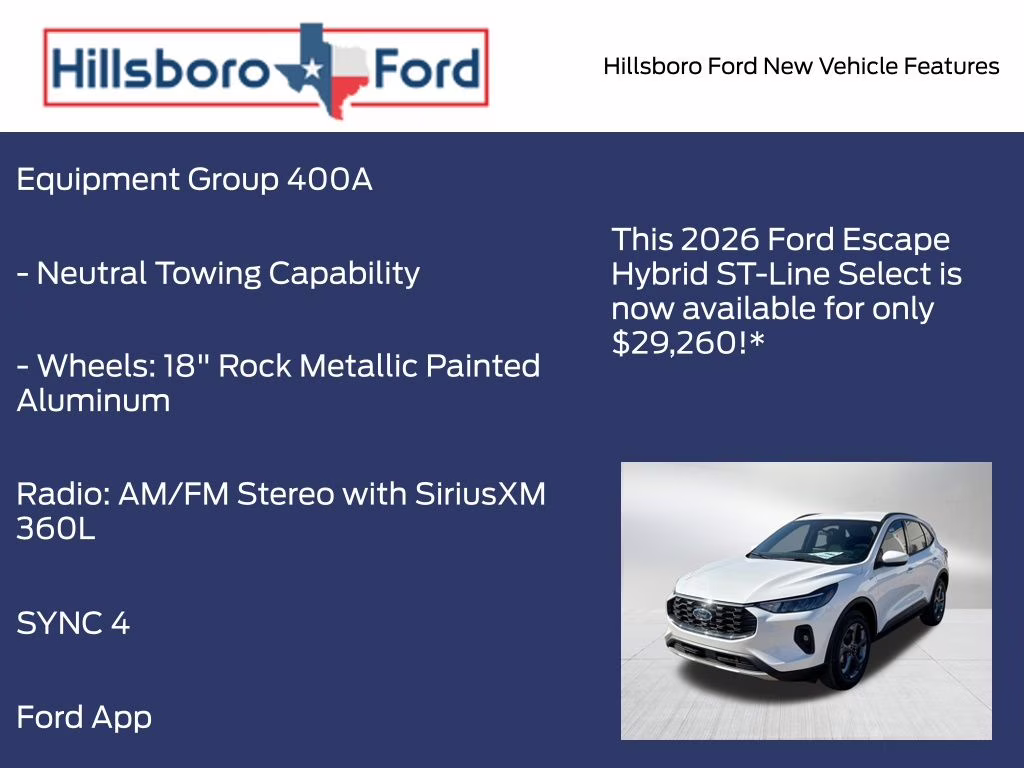 2026 Star White Metallic Tri-Coat Ford Escape Hybrid ST-Line Select AWD SUV